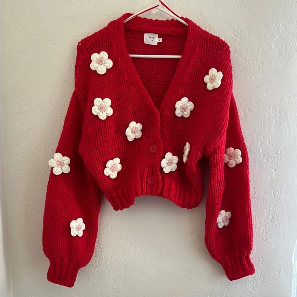 Anthropologie Luna Ivy Cardigan Sweater 3D Flowers Medium - Picture 1 of 9